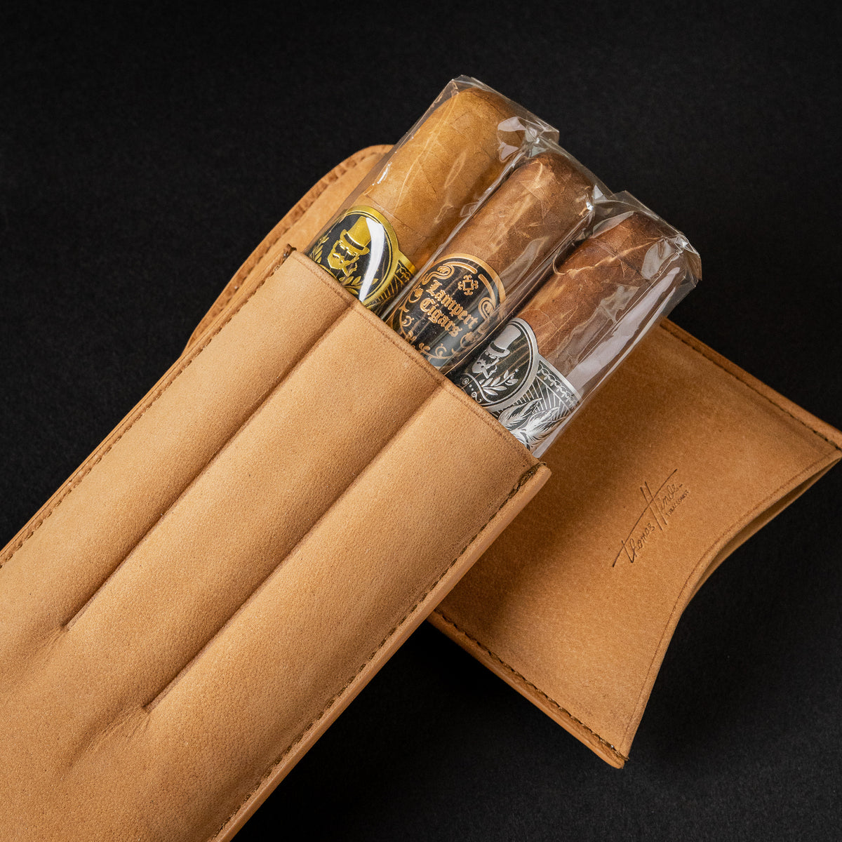 THOMAS HINDS 3 CIGAR TORO CASE BROWN