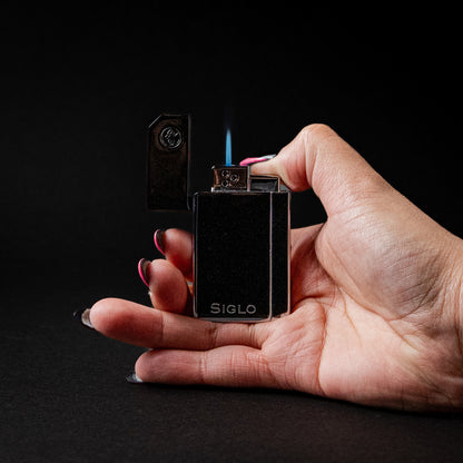 SIGLO CHROME SINGLE TORCH LIGHTER OBSIDIAN BLACK
